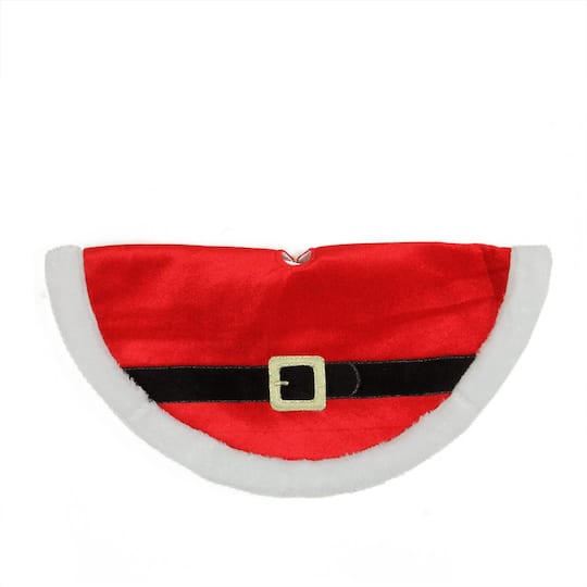 20&#x22; Red Velveteen Santa Claus Belt Buckle Mini Tree Skirt
